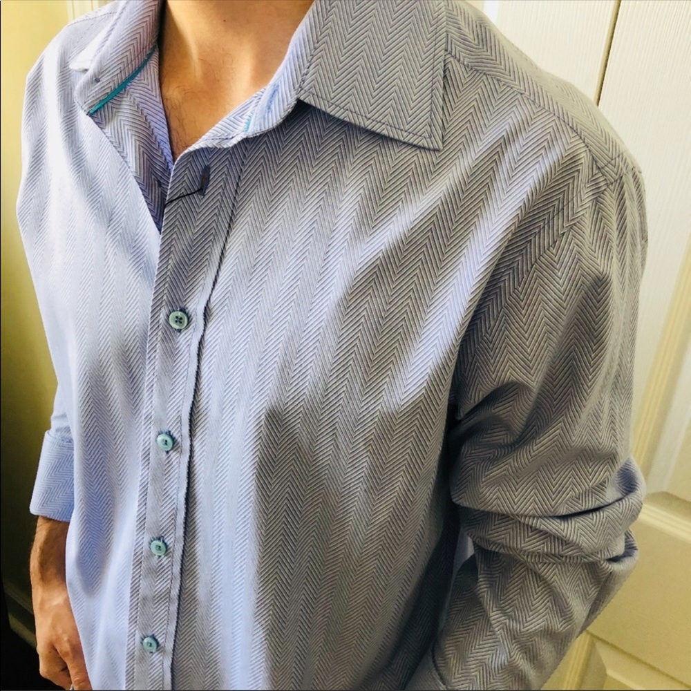 Marc Ecko Blue Herringbone Button Down Shirt Large - image 5